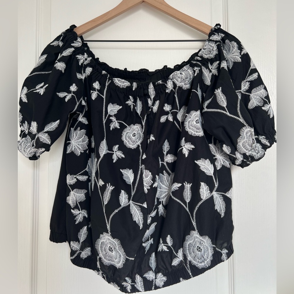 WhoWhatWear Floral Crop Top | black&white | XXL